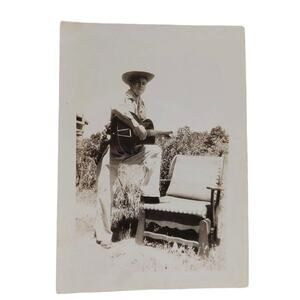 Antique 1920s Era Photograph Man w/ Guitar & Holstered Gun Cowboy Country Music